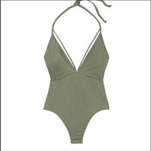 Victoria’s Secret Pink One-Piece Bathing Suit Size Medium Olive Green NWT